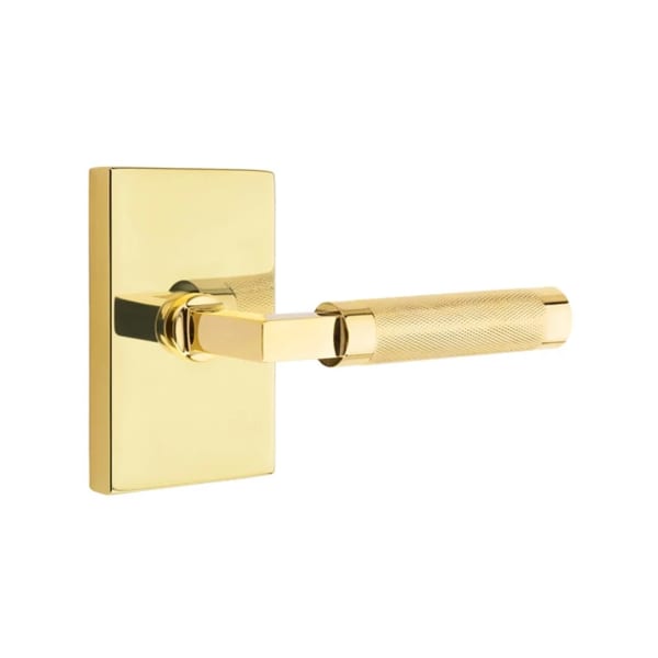Emtek L-Square Knurled Door Lever with Modern Rectangular Rosette