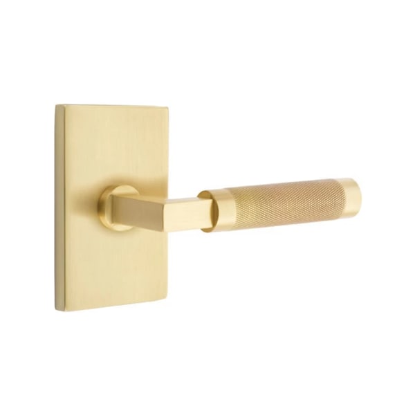 Emtek L-Square Knurled Door Lever with Modern Rectangular Rosette