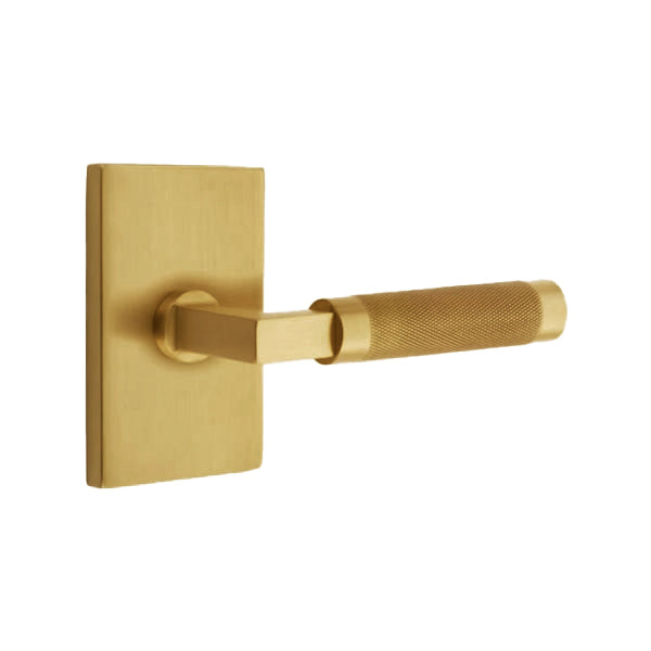 Emtek L-Square Knurled Door Lever with Modern Rectangular Rosette