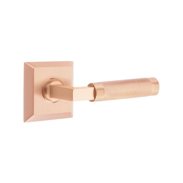 Emtek L-Square Knurled Style Door Lever with Quincy Rosette