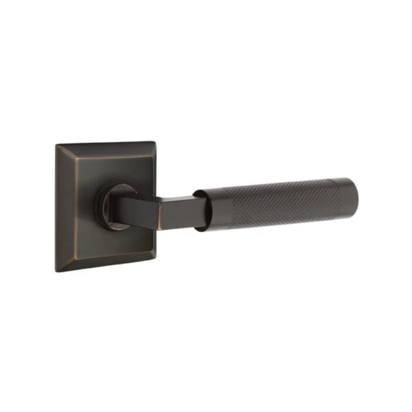 Emtek L-Square Knurled Style Door Lever with Quincy Rosette
