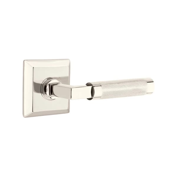 Emtek L-Square Knurled Style Door Lever with Quincy Rosette