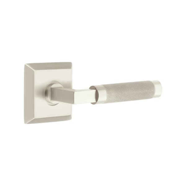 Emtek L-Square Knurled Style Door Lever with Quincy Rosette