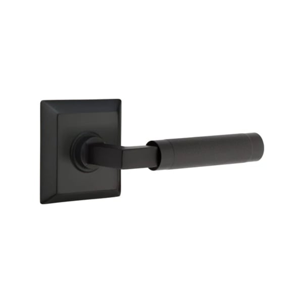 Emtek L-Square Knurled Style Door Lever with Quincy Rosette