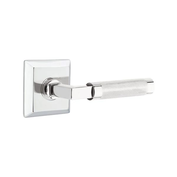 Emtek L-Square Knurled Style Door Lever with Quincy Rosette