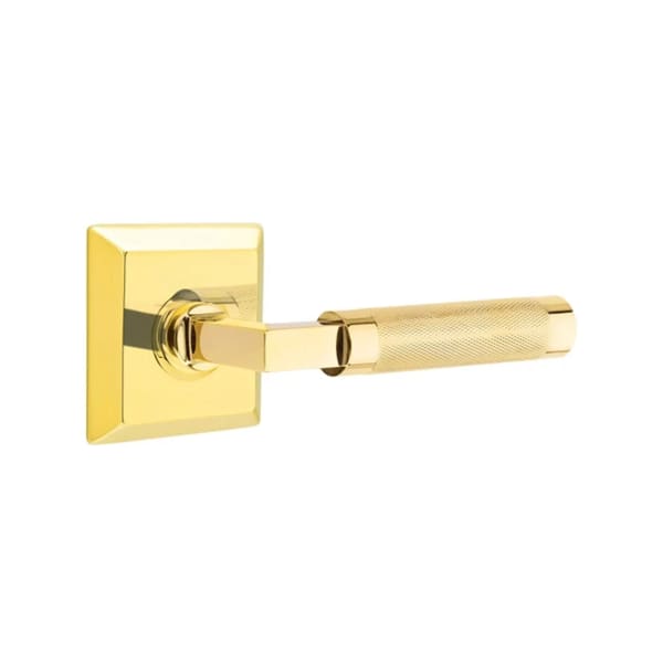Emtek L-Square Knurled Style Door Lever with Quincy Rosette