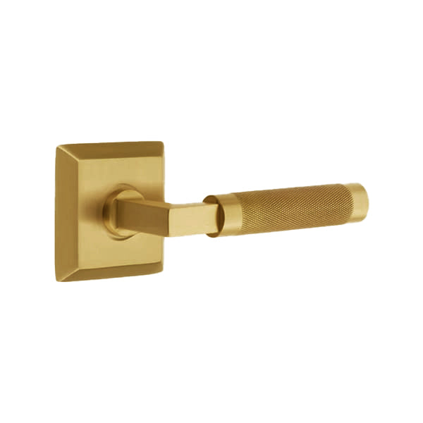 Emtek L-Square Knurled Style Door Lever with Quincy Rosette