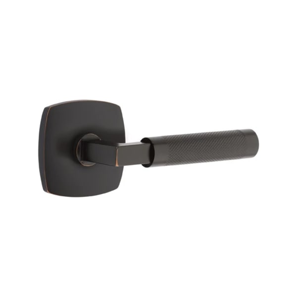 Emtek L-Square Knurled Door Lever with Urban Modern Rosette
