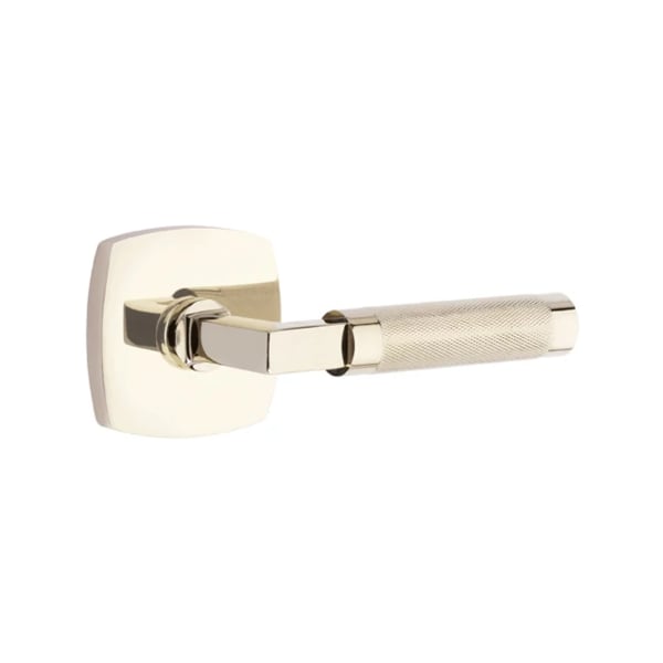 Emtek L-Square Knurled Door Lever with Urban Modern Rosette