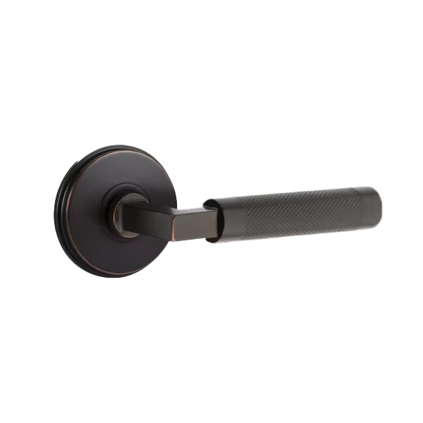 Emtek L-Square Knurled Style Door Lever with Watford Rosette