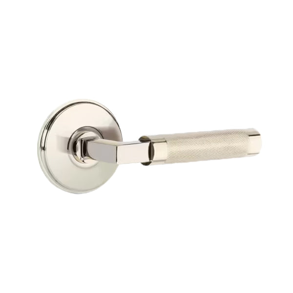 Emtek L-Square Knurled Style Door Lever with Watford Rosette