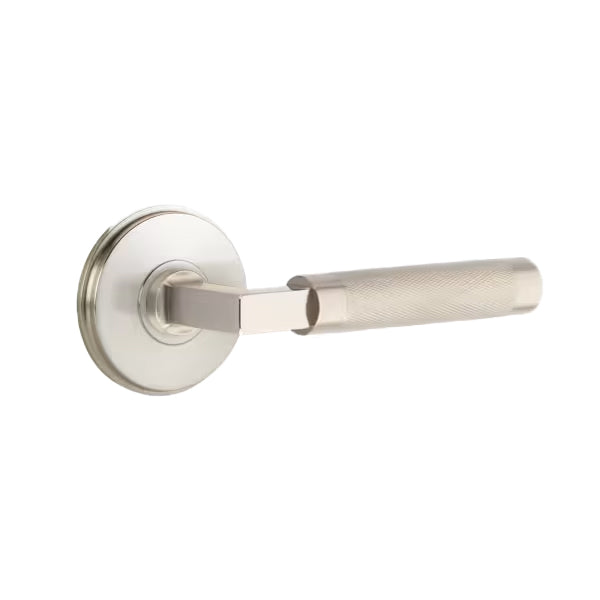 Emtek L-Square Knurled Style Door Lever with Watford Rosette
