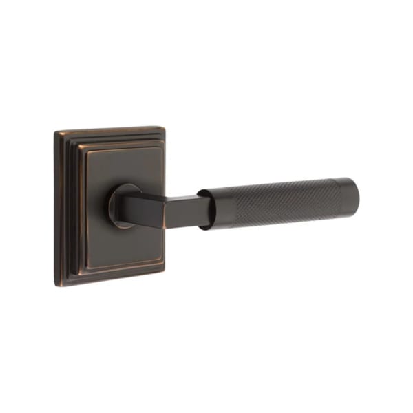 Emtek L-Square Knurled Style Door Lever with Wilshire Rosette