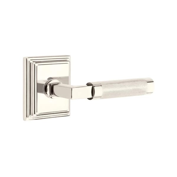 Emtek L-Square Knurled Style Door Lever with Wilshire Rosette