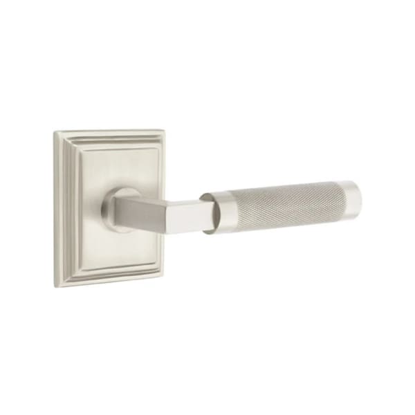 Emtek L-Square Knurled Style Door Lever with Wilshire Rosette