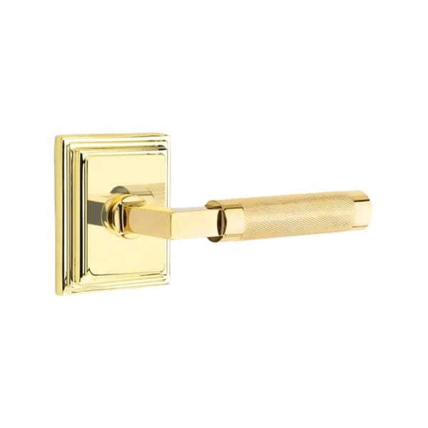 Emtek L-Square Knurled Style Door Lever with Wilshire Rosette