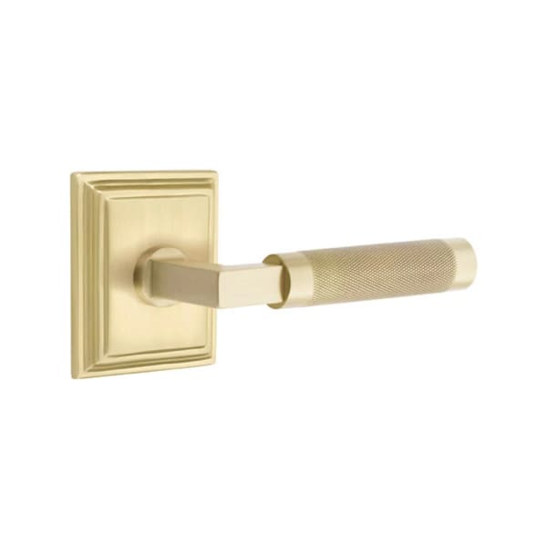 Emtek L-Square Knurled Style Door Lever with Wilshire Rosette