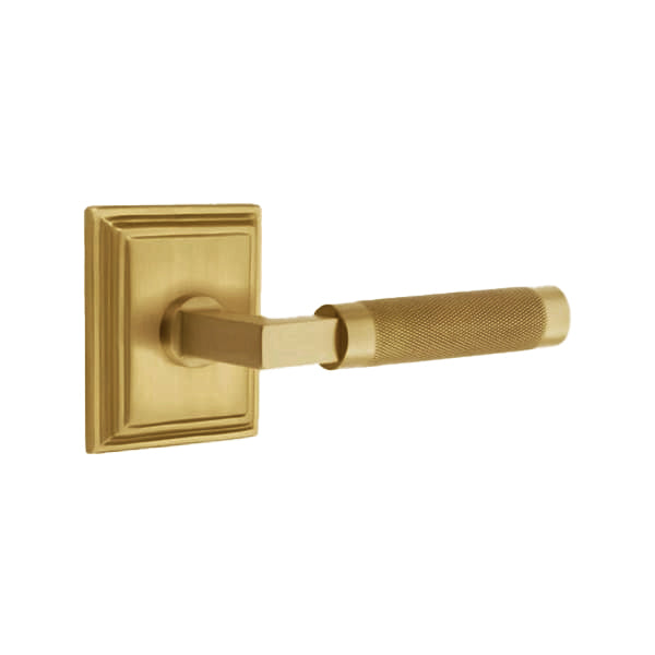 Emtek L-Square Knurled Style Door Lever with Wilshire Rosette