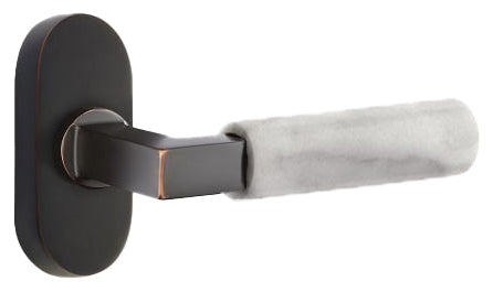 Emtek L-Square White Marble Grip  Door Lever with 1 1/2 x 3 inch Oval Stretto Rosette in Oil Rubbed Bronze Finish