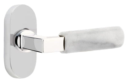 Emtek L-Square White Marble Grip  Door Lever with 1 1/2 x 3 inch Oval Stretto Rosette in Polished Chrome Finish