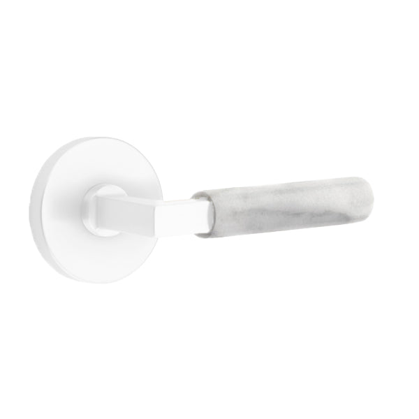 Emtek L-Square White Marble Door Lever with Disk Rosette