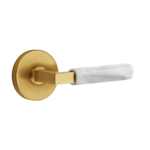 Emtek L-Square White Marble Door Lever with Disk Rosette