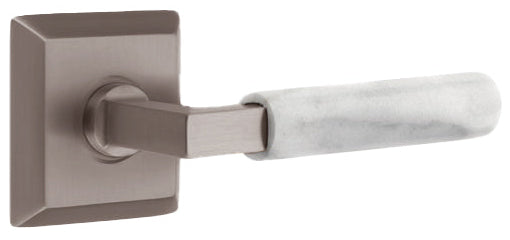 Emtek L-Square White Marble Grip Door Lever with Quincy Rosette in Pewter Finish