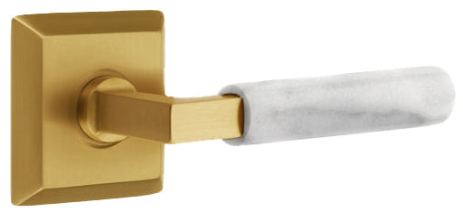 Emtek L-Square White Marble Grip Door Lever with Quincy Rosette in French Antique Finish