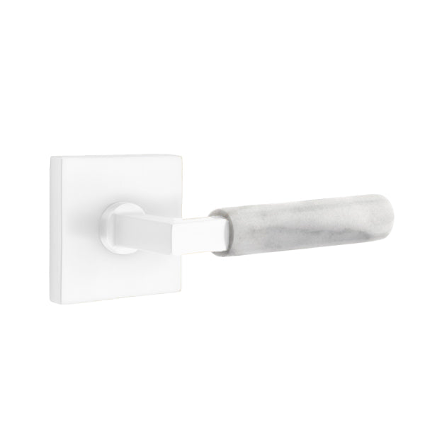 Emtek L-Square White Marble Door Lever with Square Rosette
