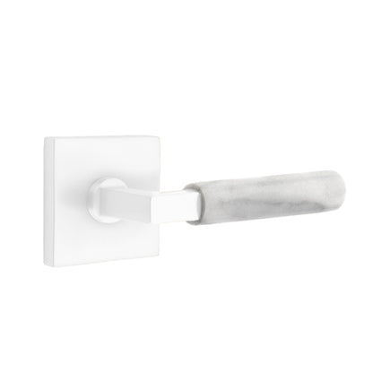 Emtek L-Square White Marble Door Lever with Square Rosette