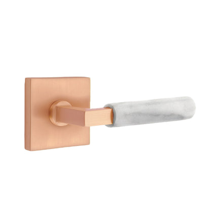 Emtek L-Square White Marble Door Lever with Square Rosette