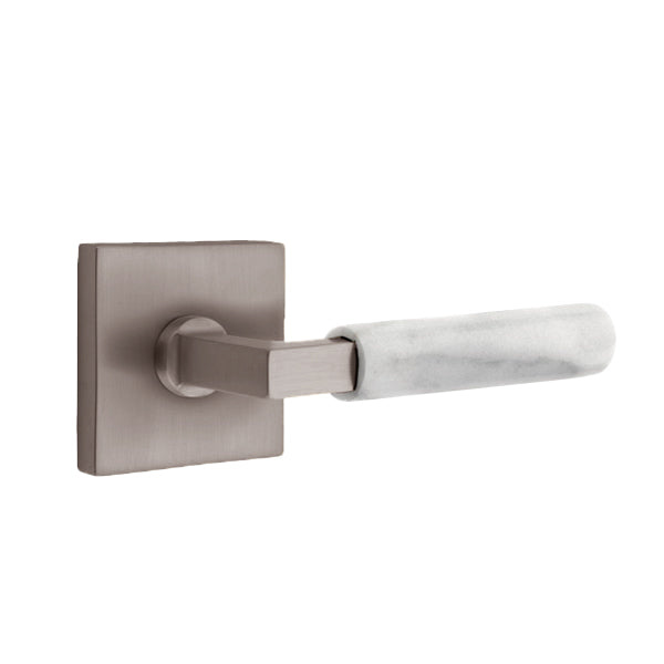 Emtek L-Square White Marble Door Lever with Square Rosette