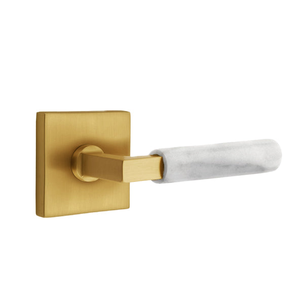 Emtek L-Square White Marble Door Lever with Square Rosette