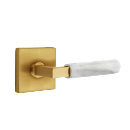 Emtek L-Square White Marble Door Lever with Square Rosette