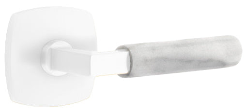  Emtek L-Square White Marble Grip Door Lever with Urban Rosette in Matte White Finish