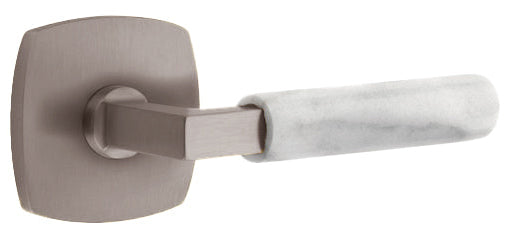  Emtek L-Square White Marble Grip Door Lever with Urban Rosette in Pewter Finish