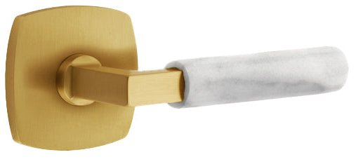  Emtek L-Square White Marble Grip Door Lever with Urban Rosette in French Antique Finish