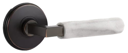Emtek L-Square White Marble Grip Door Lever with Watford Rosette in Oil Rubbed Bronze Finish