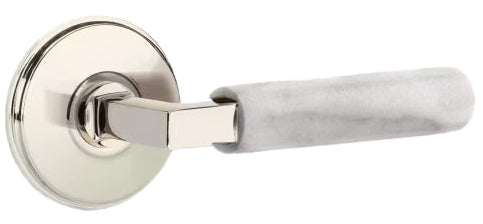 Emtek L-Square White Marble Grip Door Lever with Watford Rosette in Polished Nickel Finish