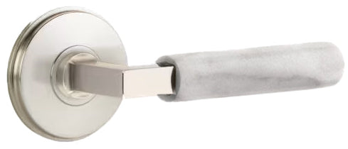 Emtek L-Square White Marble Grip Door Lever with Watford Rosette in Satin Nickel Finish
