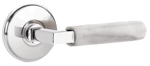 Emtek L-Square White Marble Grip Door Lever with Watford Rosette in Polished Chrome Finish