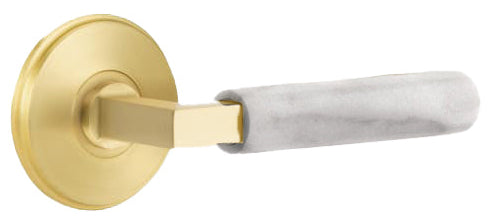 Emtek L-Square White Marble Grip Door Lever with Watford Rosette in Satin Brass Finish