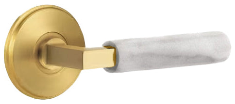 Emtek L-Square White Marble Grip Door Lever with Watford Rosette in French Antiqu Finish
