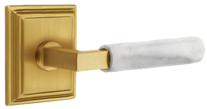 Emtek L-Square White Marble Grip Door Lever with Wilshire Rosette in French Antique Finish
