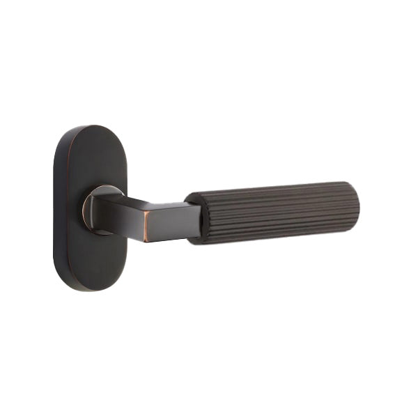 Emtek L-Square Straight Knurled Door Lever with 1 1/2 x 3 inch Oval Stretto Rosette