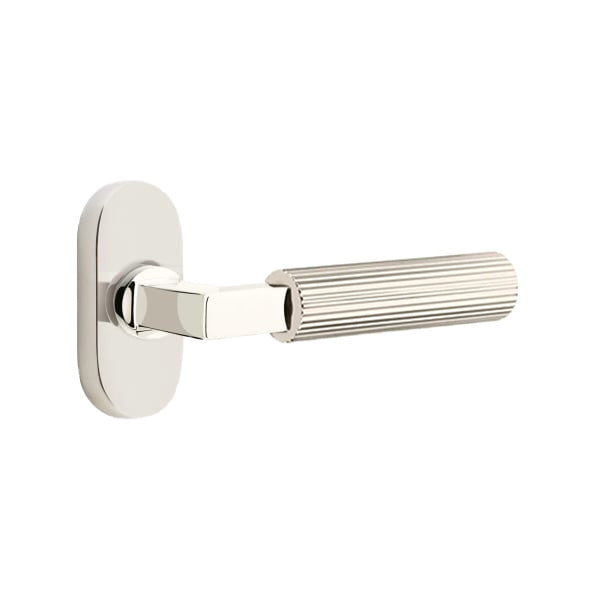 Emtek L-Square Straight Knurled Door Lever with 1 1/2 x 3 inch Oval Stretto Rosette
