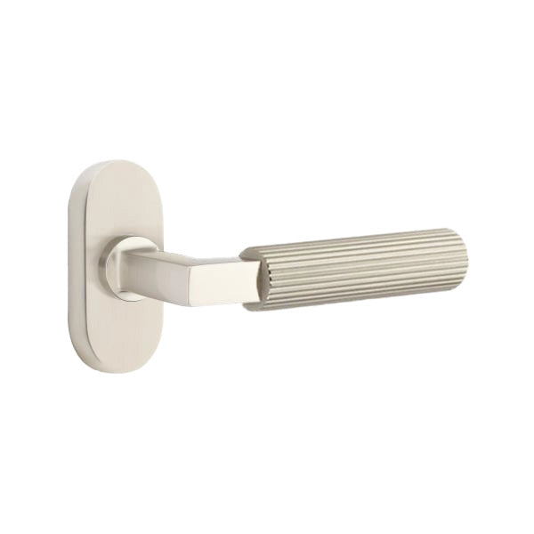 Emtek L-Square Straight Knurled Door Lever with 1 1/2 x 3 inch Oval Stretto Rosette