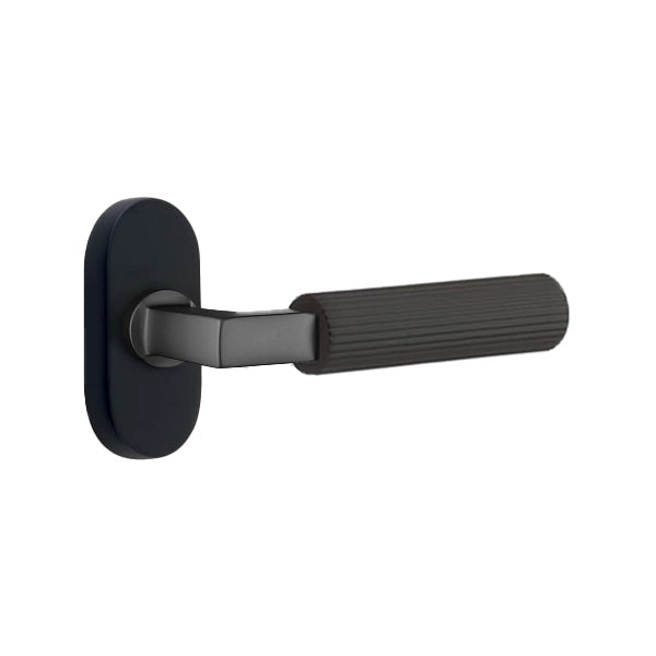 Emtek L-Square Straight Knurled Door Lever with 1 1/2 x 3 inch Oval Stretto Rosette