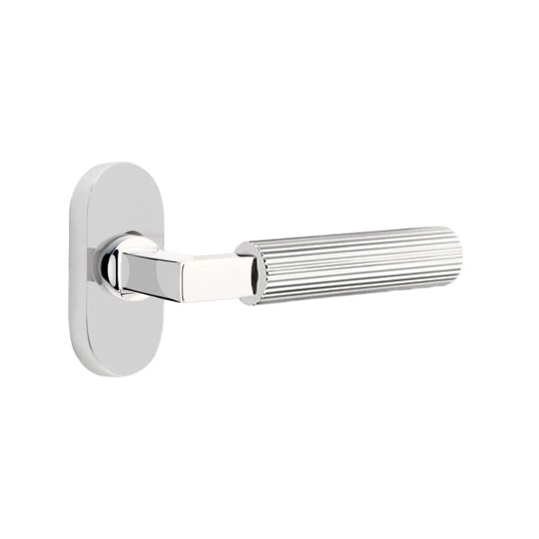 Emtek L-Square Straight Knurled Door Lever with 1 1/2 x 3 inch Oval Stretto Rosette