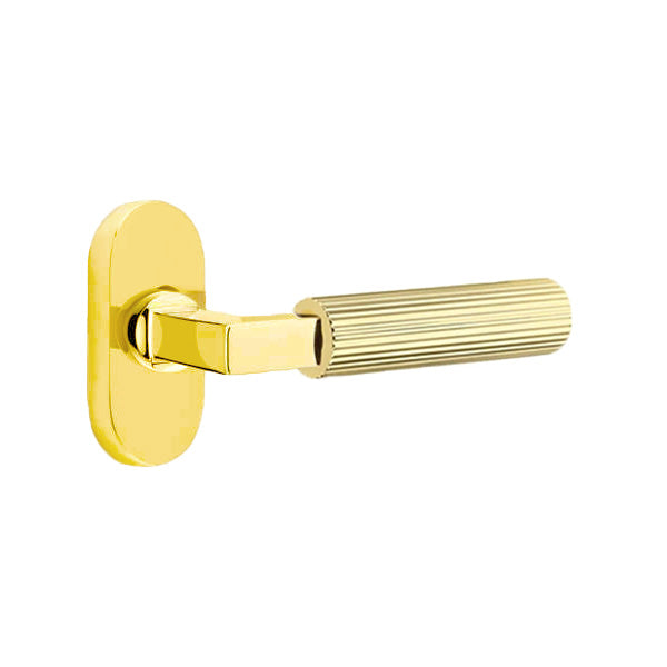 Emtek L-Square Straight Knurled Door Lever with 1 1/2 x 3 inch Oval Stretto Rosette